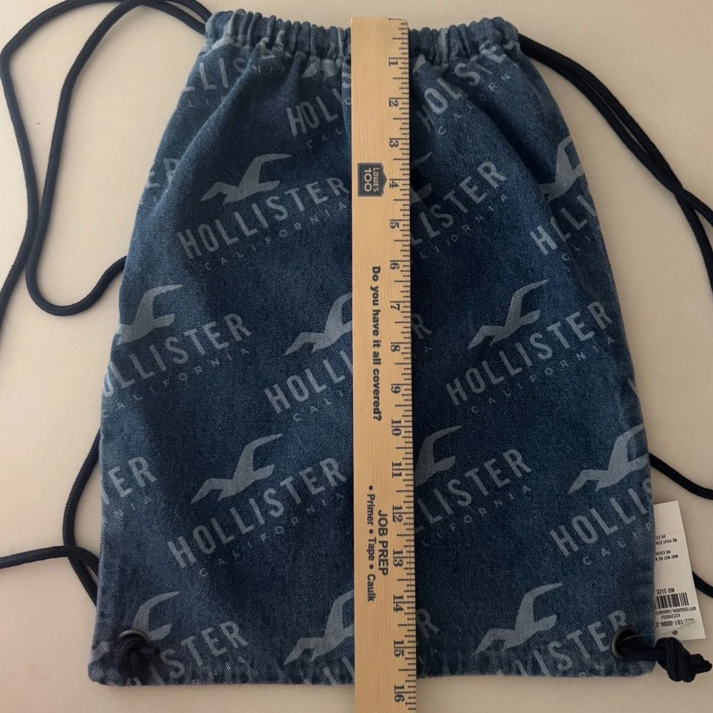 NWT‎ Y2K Hollister California Denim Logo Print Drawstring Cinch Bag Backpack